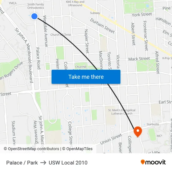 Palace / Park to USW Local 2010 map