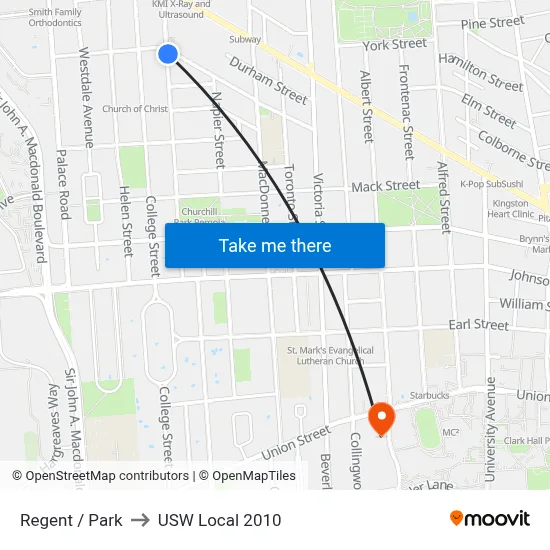 Regent / Park to USW Local 2010 map