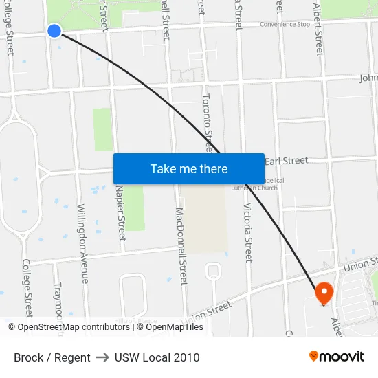 Brock / Regent to USW Local 2010 map