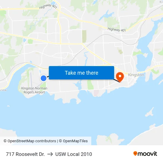 717 Roosevelt Dr. to USW Local 2010 map