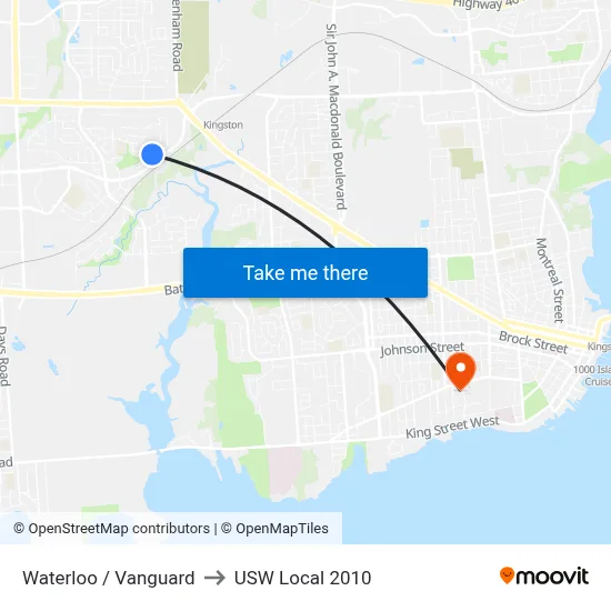 Waterloo / Vanguard to USW Local 2010 map