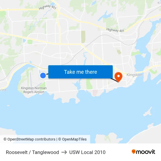 Roosevelt / Tanglewood to USW Local 2010 map