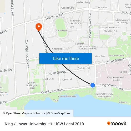 King / Lower University to USW Local 2010 map