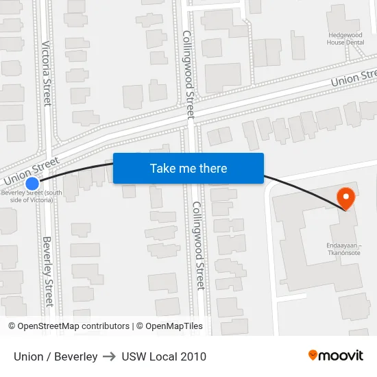 Union / Beverley to USW Local 2010 map
