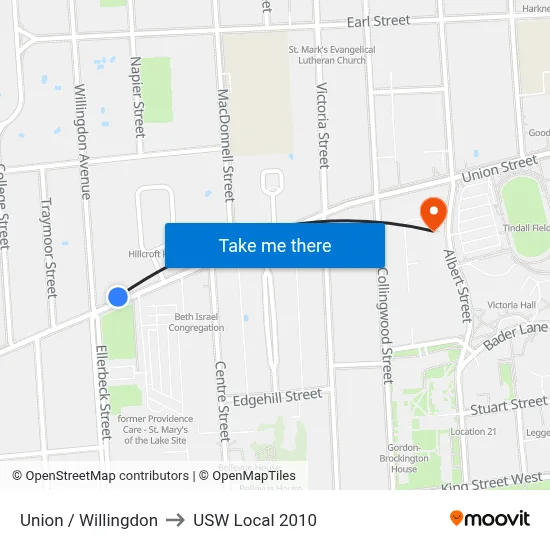 Union / Willingdon to USW Local 2010 map