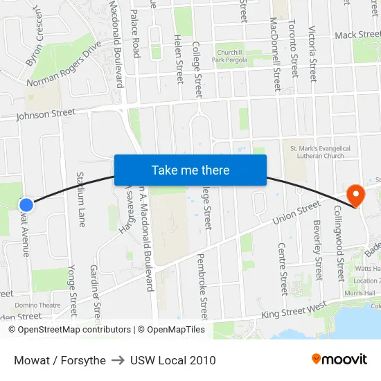 Mowat / Forsythe to USW Local 2010 map