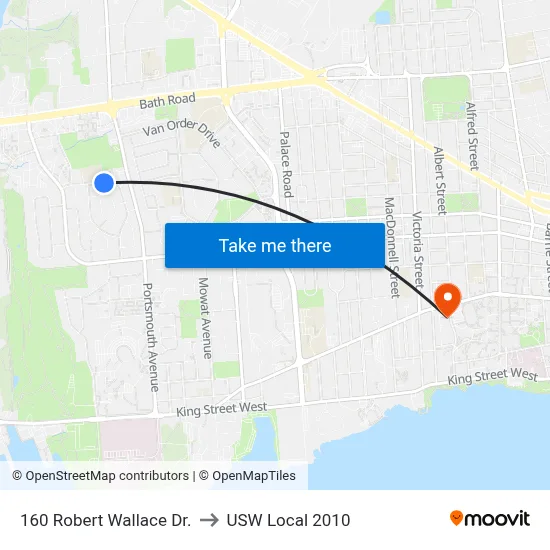 160 Robert Wallace Dr. to USW Local 2010 map