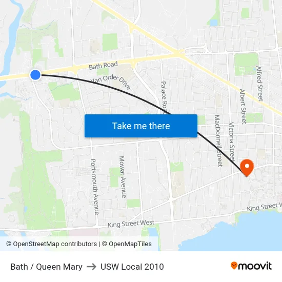 Bath / Queen Mary to USW Local 2010 map