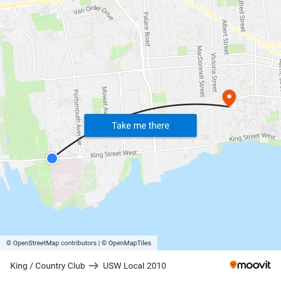King / Country Club to USW Local 2010 map