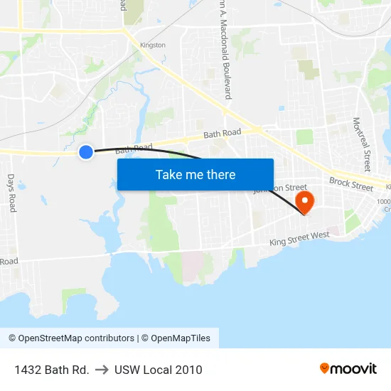 1432 Bath Rd. to USW Local 2010 map