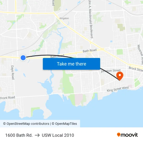 1600 Bath Rd. to USW Local 2010 map