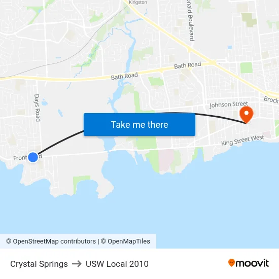 Crystal Springs to USW Local 2010 map