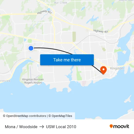 Mona / Woodside to USW Local 2010 map