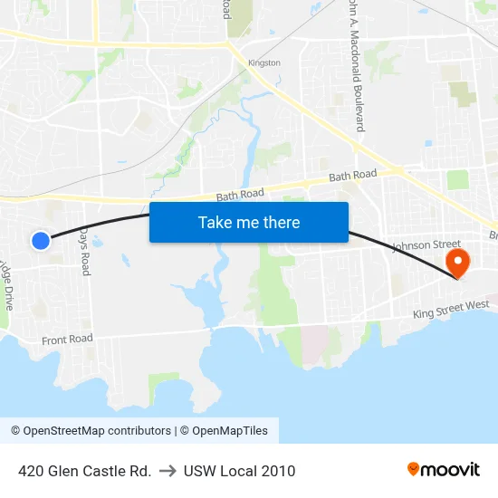 420 Glen Castle Rd. to USW Local 2010 map