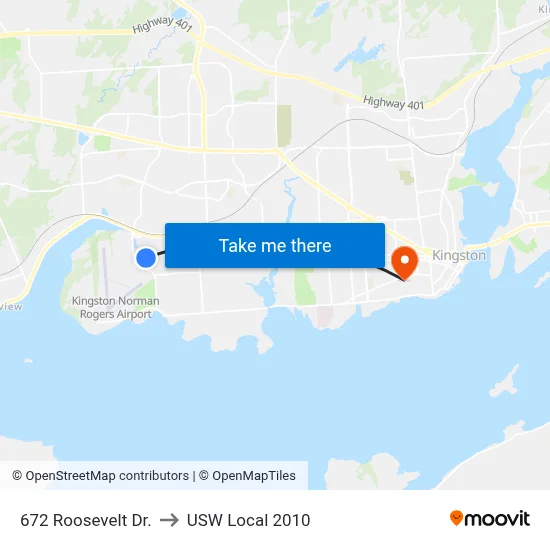 672 Roosevelt Dr. to USW Local 2010 map