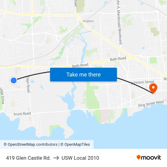 419 Glen Castle Rd. to USW Local 2010 map