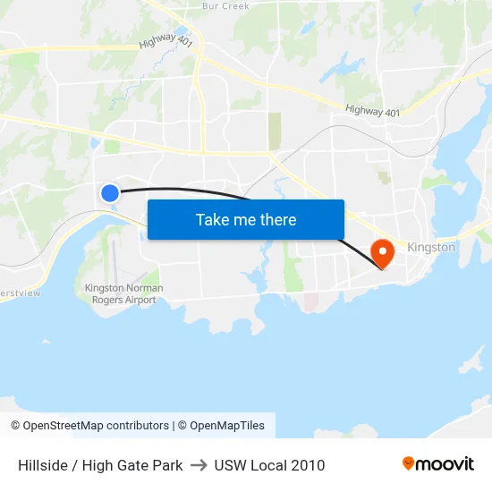 Hillside / High Gate Park to USW Local 2010 map