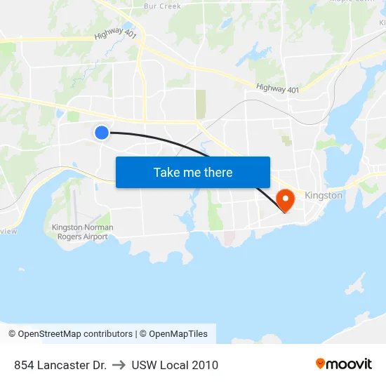 854 Lancaster Dr. to USW Local 2010 map
