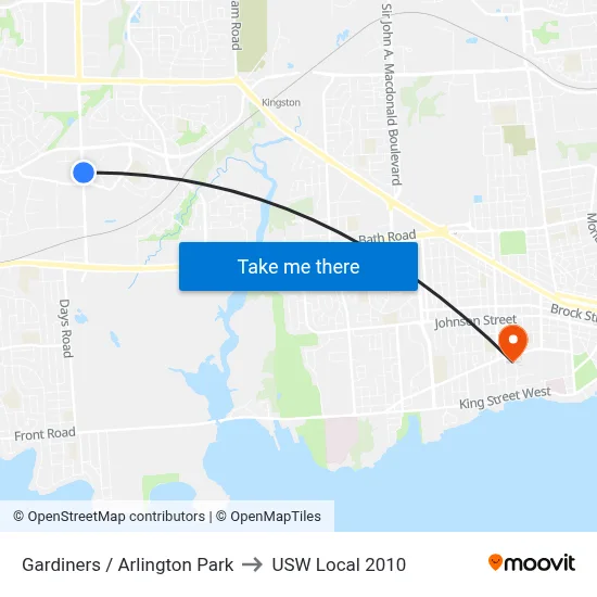 Gardiners / Arlington Park to USW Local 2010 map