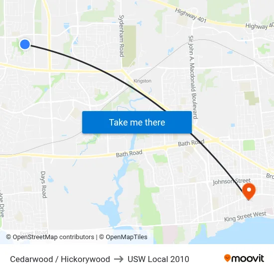 Cedarwood / Hickorywood to USW Local 2010 map
