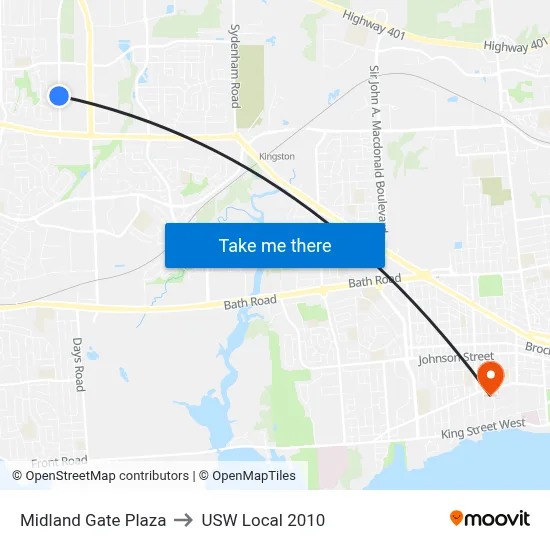 Midland Gate Plaza to USW Local 2010 map