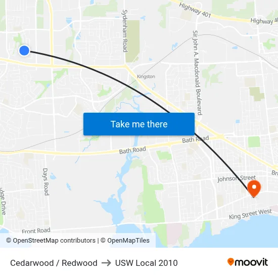 Cedarwood / Redwood to USW Local 2010 map