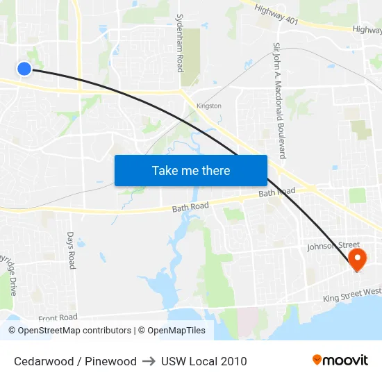 Cedarwood / Pinewood to USW Local 2010 map