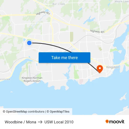 Woodbine / Mona to USW Local 2010 map