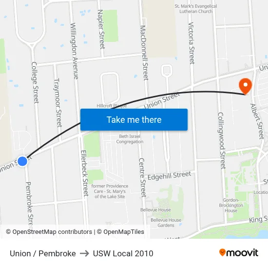 Union / Pembroke to USW Local 2010 map