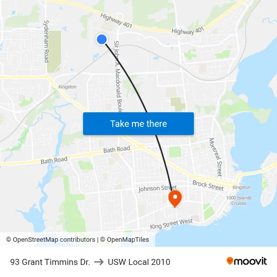 93 Grant Timmins Dr. to USW Local 2010 map