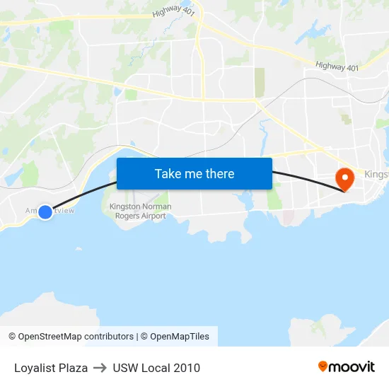 Loyalist Plaza to USW Local 2010 map