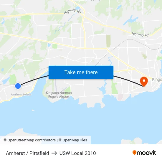 Amherst / Pittsfield to USW Local 2010 map
