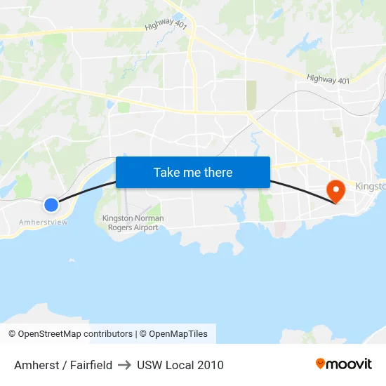 Amherst / Fairfield to USW Local 2010 map