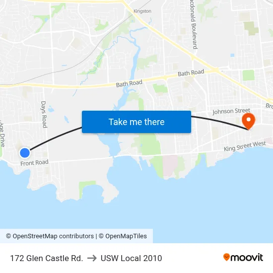 172 Glen Castle Rd. to USW Local 2010 map