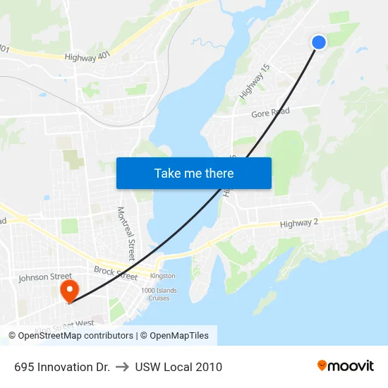 695 Innovation Dr. to USW Local 2010 map