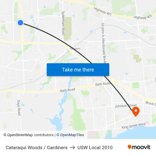 Cataraqui Woods / Gardiners to USW Local 2010 map