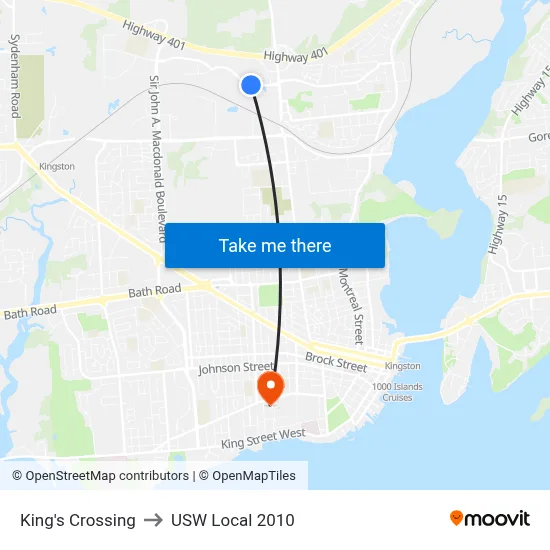 King's Crossing to USW Local 2010 map