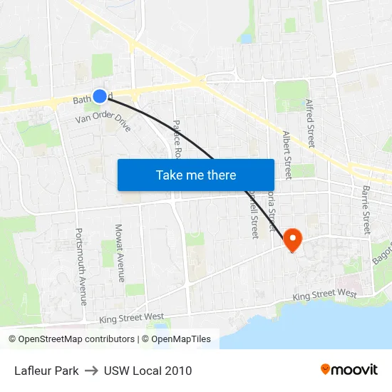 Lafleur Park to USW Local 2010 map