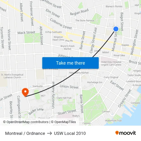 Montreal / Ordnance to USW Local 2010 map
