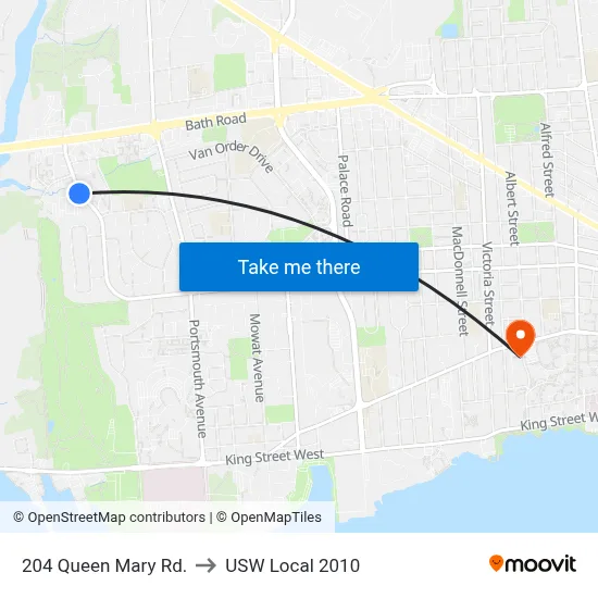 204 Queen Mary Rd. to USW Local 2010 map