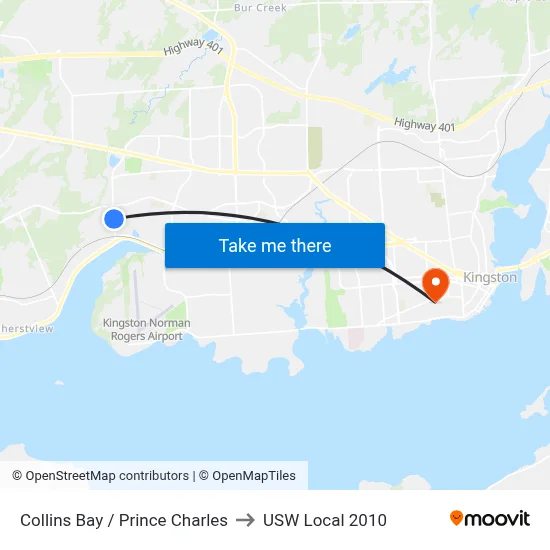 Collins Bay / Prince Charles to USW Local 2010 map