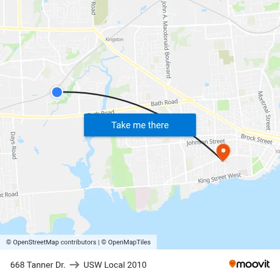 668 Tanner Dr. to USW Local 2010 map