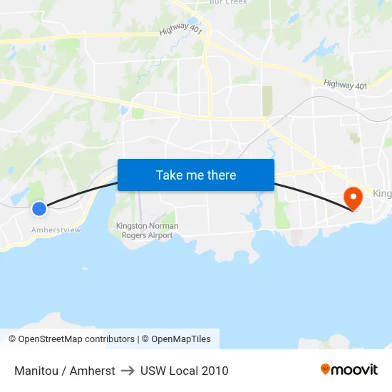 Manitou / Amherst to USW Local 2010 map