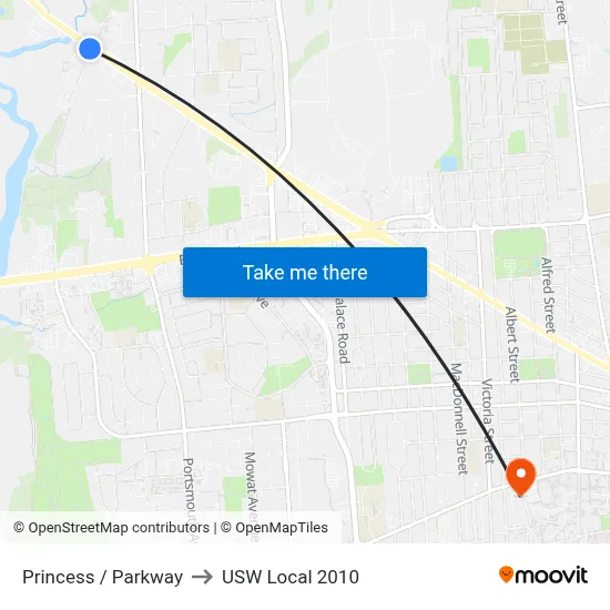 Princess / Parkway to USW Local 2010 map