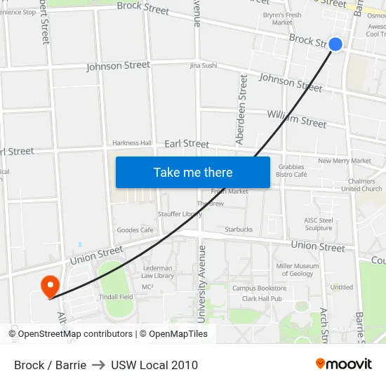 Brock / Barrie to USW Local 2010 map