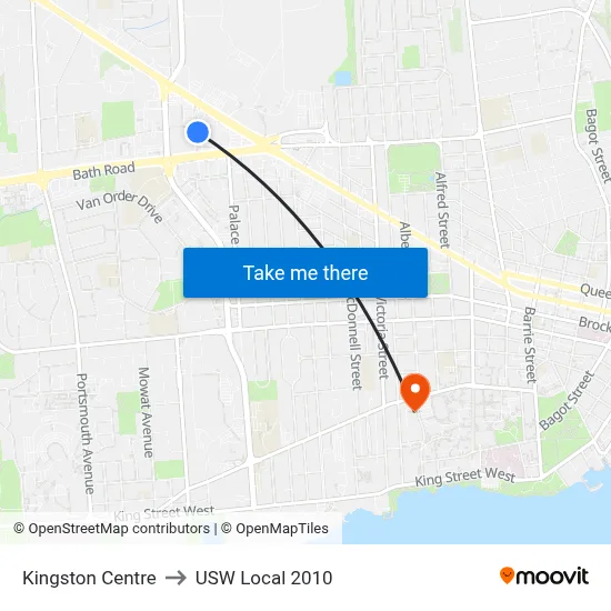 Kingston Centre to USW Local 2010 map