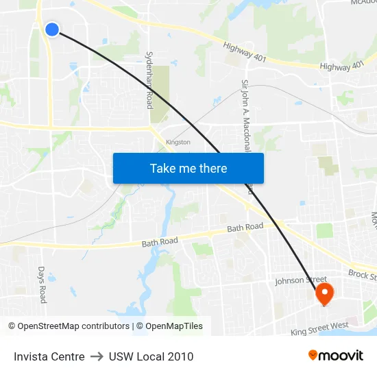 Invista Centre to USW Local 2010 map