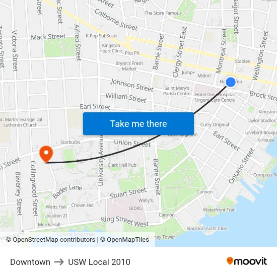 Downtown to USW Local 2010 map