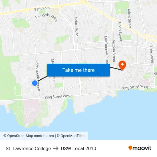 St. Lawrence College to USW Local 2010 map