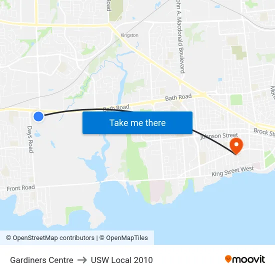 Gardiners Centre to USW Local 2010 map